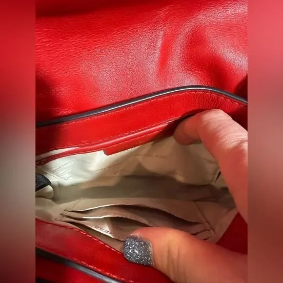 Michael Kors red leather cross body with gold tone hardware - Picture 9 of 13